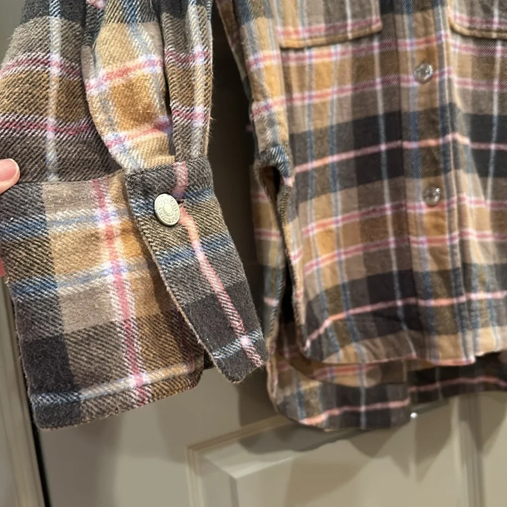 Zara Oversized Plaid Shacket Overshirt Flannel Jacket Tan Pink Navy - Picture 5 of 8